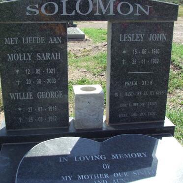 SOLOMON Molly Sarah 1921-2003 :: SOLOMON Willie George 1916-1962 :: SOLOMON Lesley John 1940-1982