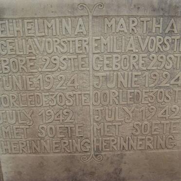VORSTER Welhelmina Cecelia 1924-1942 :: VORSTER Martha Emilia 1924-1942