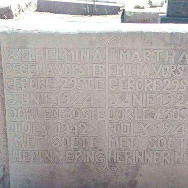 VORSTER Welhelmina Cecelia 1924-1942 :: VORSTER Martha Emilia 1924-1942