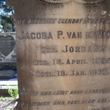 VENTER Jacoba P., van de nee JORDAAN 1894-1937