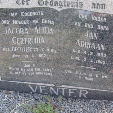 VENTER Jan Adriaan 1883-1963 &amp; Jacoba Alida Gertruida HECHTER 1890-1962