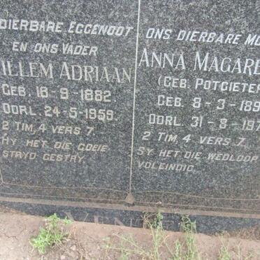 VENTER Willem Adriaan 1882-1959 &amp; Anna Magaretha POTGIETER 1891-1974