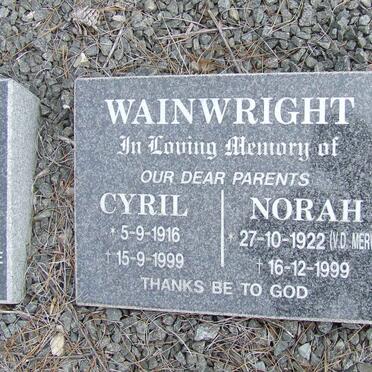 WAINWRIGHT Cyril 1916-1999 &amp; Norah VD MERWE 1922-1999