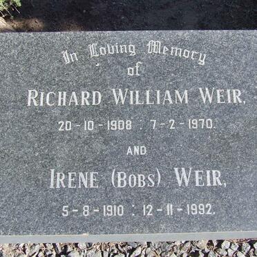 WEIR Richard William 1908-1970 &amp; Irene BOBS 1910-1992