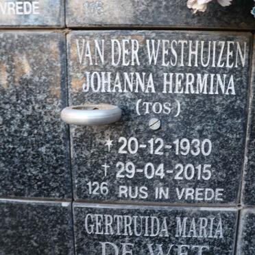 WESTHUIZEN Johanna Hermina, van der 1930-2015