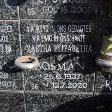 BOSMAN Martha Elizabeth 1937-2020