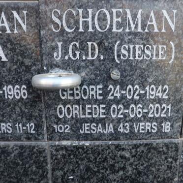 SCHOEMAN J.G.D. 1942-2021