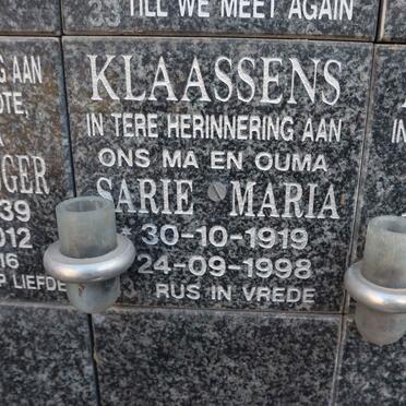 KLAASSENS Sarie Maria 1919-1998