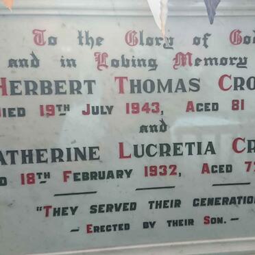 CROUCH Herbert Thomas -1943 & Catherine Lucretia -1932