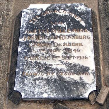 RENSBURG Aletta Willemina, Jansen van nee DE KLERK 1846-1926