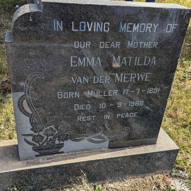 MERWE Emma Matilda, van der nee MULLER 1891-1968