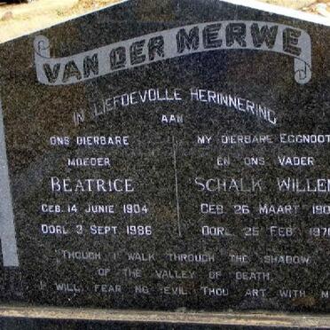 MERWE Schalk Willem, van der 1901-1970 &amp; Beatrice 1904-1986