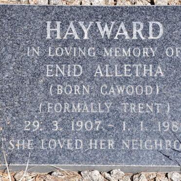HAYWARD Enid Alletha previously TRENT nee CAWOOD 1907-1989