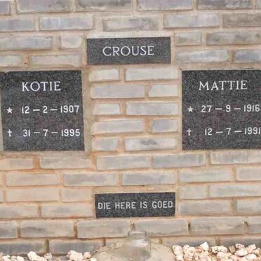 CROUSE Kotie 1907-1995 &amp; Mattie 1916-1991