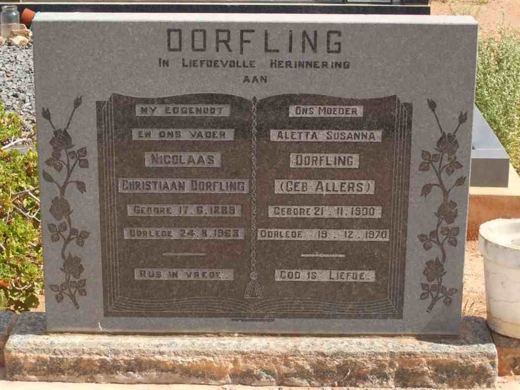 DORFLING Nicolaas Christiaan 1889-1963 &amp; Aletta Susanna ALLERS 1900-1970