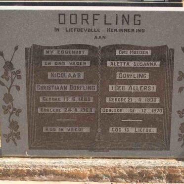 DORFLING Nicolaas Christiaan 1889-1963 &amp; Aletta Susanna ALLERS 1900-1970