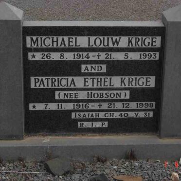 KRIGE Michael Louw 1914-1993 &amp; Patricia Ethel HOBSON 1916-1998