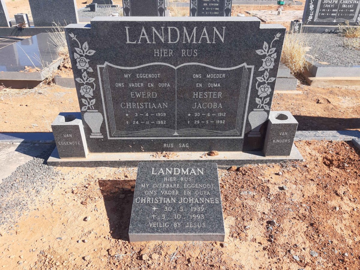 LANDMAN Ewerd Christiaan 1909-1982 &amp; Hester Jacoba 1912-1992 :: LANDMAN Christian Johannes 1939-1993