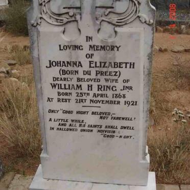 RING Johanna Elizabeth nee DU PREEZ 1868-1921