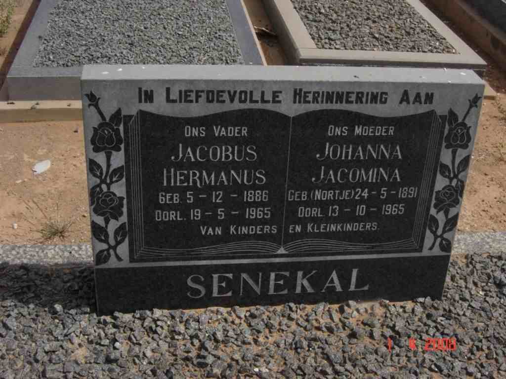 SENEKAL Jacobus Hermanus 1886-1965 &amp; Johanna Jacomina NORTJE 1891-1965