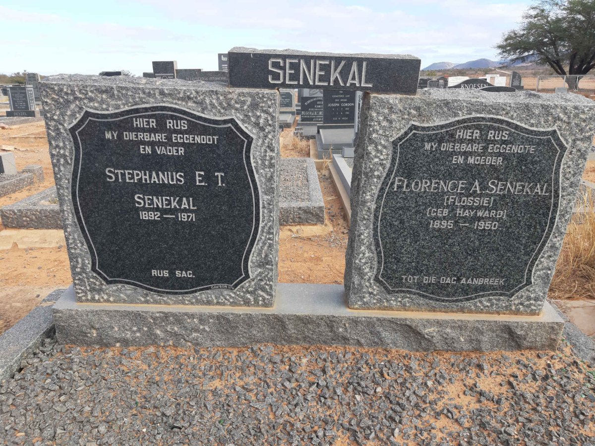 SENEKAL Stephanus E.T. 1892-1971 &amp; Florence A. HAYWARD 1895-1950
