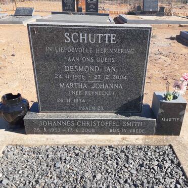 SCHUTTE Desmond Ian 1926-2004 &amp; Martha Johanna REYNECKE 1934- :: SMITH Johannes Christoffel 1953-2008