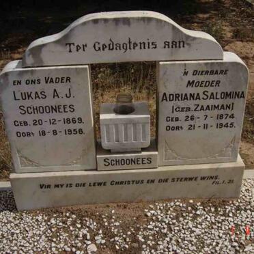 SCHOONEES Lukas A.J. 1869-1956 &amp; Adriana Salomina ZAAIMAN 1874-1945