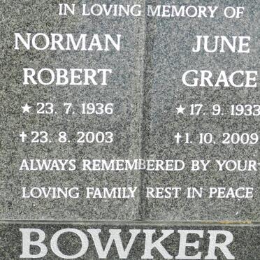 BOWKER Norman Robert 1936-2003 &amp; June Grace 1933-2009
