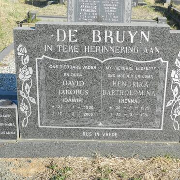 BRUYN David Jacobus, de 1920-2005 &amp; Hendrika Bartholomina 1925-1991