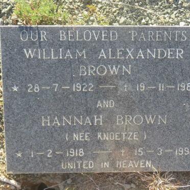 BROWN William Alexander 1922-1980 &amp; Hannah KNOETZE 1918-1994