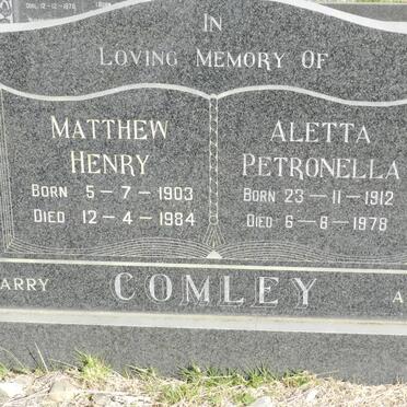 COMLEY Matthew Henry 1903-1984 &amp; Aletta Petronella 1912-1978