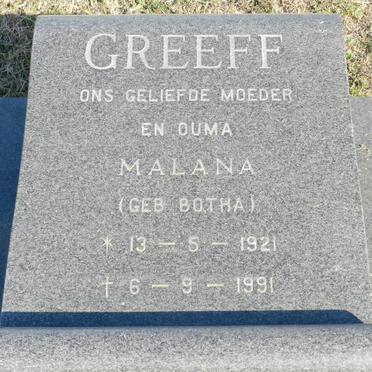GREEFF Malana nee BOTHA 1921-1991