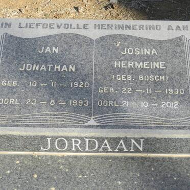 JORDAAN Jan Jonathan 1920-1993 &amp; Josina Hermeine BOSCH 1930-2012
