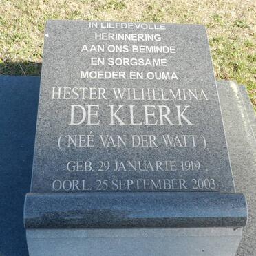 KLERK Hester Wilhelmina, de nee VAN DER WATT 1919-2003