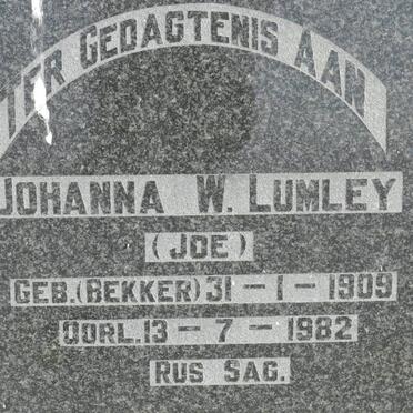 LUMLEY Joanna W. nee BEKKER 1909-1982