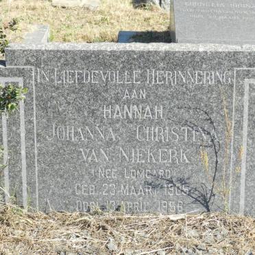 NIEKERK Johanna Christina nee LOMBARD 1905-1956
