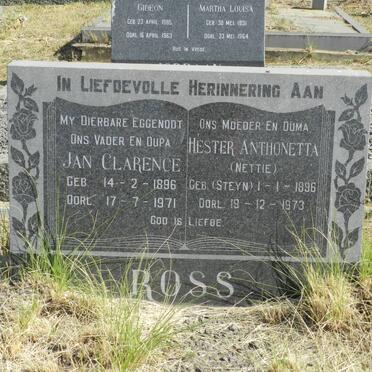ROSS Jan Clarence 1896-1971 &amp; Hester Anthonetta STEYN 1896-1973