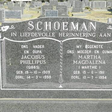 SCHOEMAN Jacobus Phillipus 1909-1998 &amp; Martha Magdalena 1911-1994