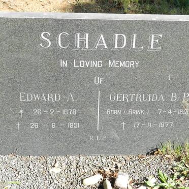 SCHADLE Edward A. 1878-1931 &amp; Gertruida B.P. BRINK 1891-1977