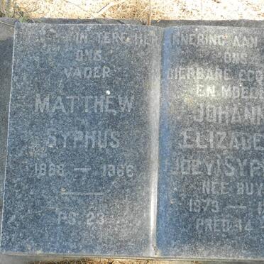 SYPHUS Matthew 1888-1966 &amp; Johanna Elizabeth BUYS 1873-1954