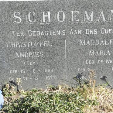 SCHOEMAN Christoffel Andries 1896-1977 &amp; Magdalena Maria DE WET 1896-1982
