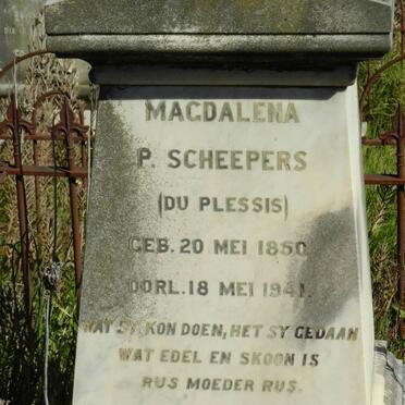 SCHEEPERS Magdalena P. nee DU PLESSIS 1850-1941