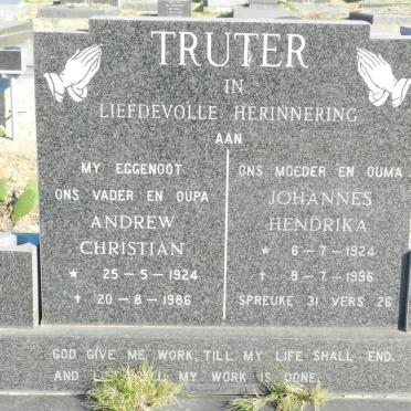 TRUTER Andrew Christian 1924-1986 &amp; Johannes Hendrika 1924-1996