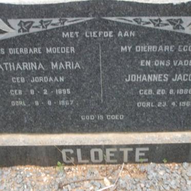 CLOETE Johannes Jacobus 1886-1961 &amp; Catharina Maria JORDAAN 1895-1967