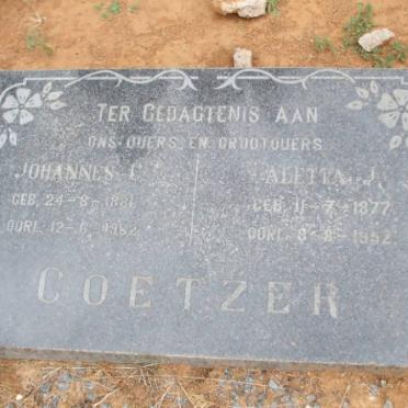 COETZER Johannes C. 1881-1962 &amp; Aletta J. 1877-1952