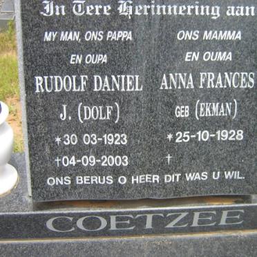 COETZEE Rudolf Daniel J. 1923-2003 &amp; Anna Frances EKMAN 1928-