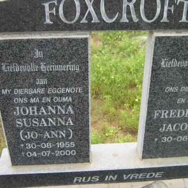 FOXCROFT Frederick Jacobus 1942- &amp; Johanna Susanna 1955-2000