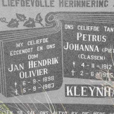 KLEYNHANS Jan Hendrik Olivier 1898-1983 &amp; Petrus Johanna CLASSEN 1912-1995