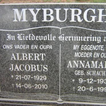 MYBURGH Albert Jacobus 1929-2010 &amp; Annamarie SCHACHLE 1934-1997