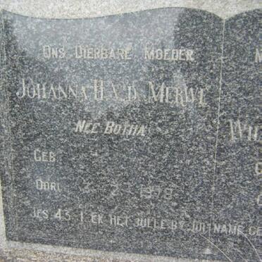 MERWE Johanna H., v.d. nee BOTHA  -1978